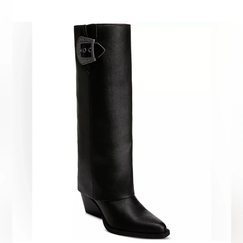 Zodiac Womens sz. 8.5 faux‎ leather black tall boots western biker fall winter